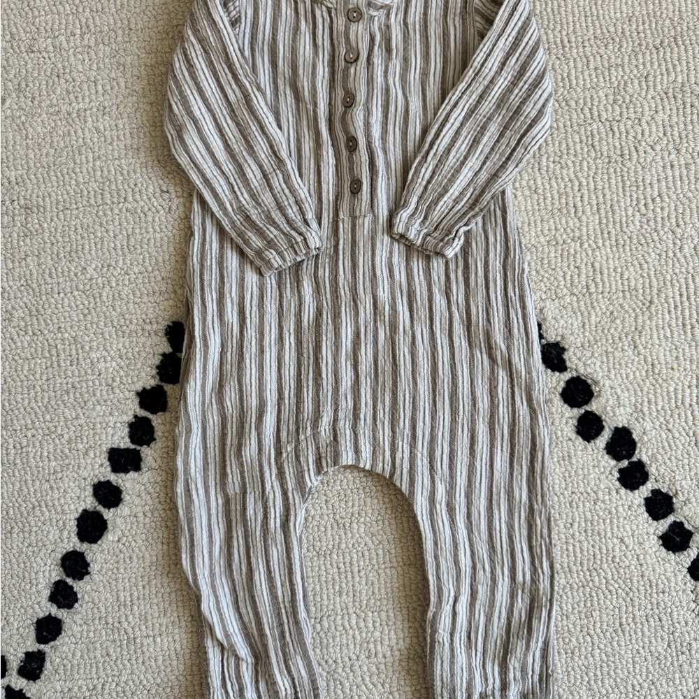 Quincy Mae Cream and Gray Striped Onepiece